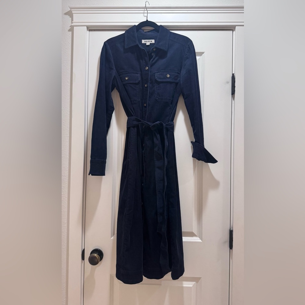 Boden Eloise Corduroy Navy Blue Midi Shirt Dress